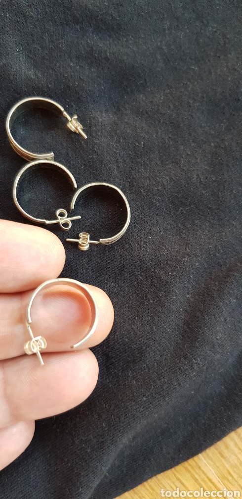 Joyeria: 2 pares de pendientes plata aro con tallados - Foto 4