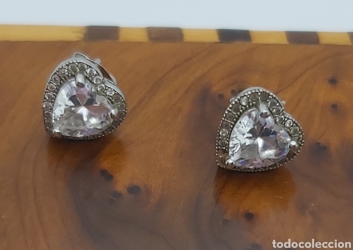 Joyeria: Pendientes coraz&oacute;n en plata de ley marcado 925 con circonio c&uacute;bico. - Foto 1