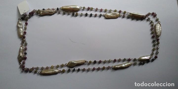 Joyeria: Cadena de plata larga con turmalinas de colores y perla. - Foto 1