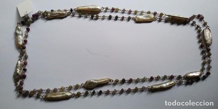 Joyeria: Cadena de plata larga con turmalinas de colores y perla. - Foto 2