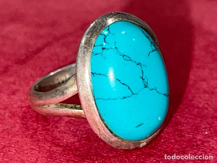 Joyeria: Precioso anillo en plata de Ley y turquesa. Diseño años 60 - Foto 4 - 290977258