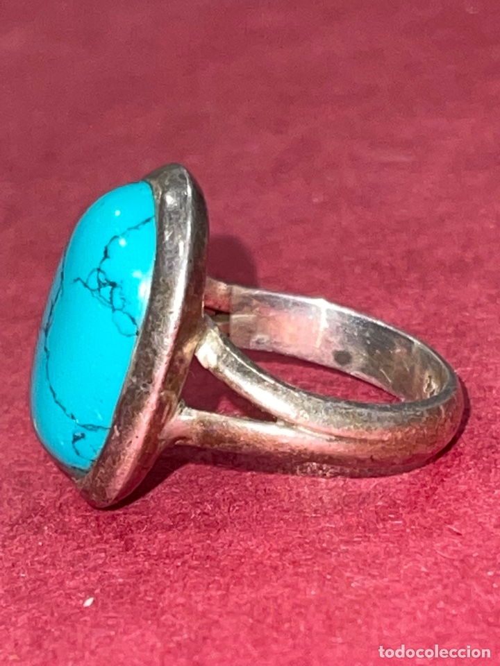 Joyeria: Precioso anillo en plata de Ley y turquesa. Diseño años 60 - Foto 5 - 290977258