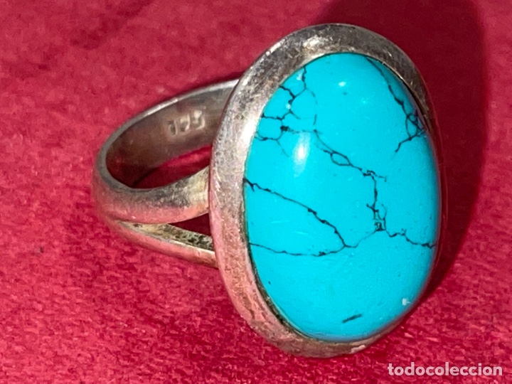 Joyeria: Precioso anillo en plata de Ley y turquesa. Diseño años 60 - Foto 1 - 290977258