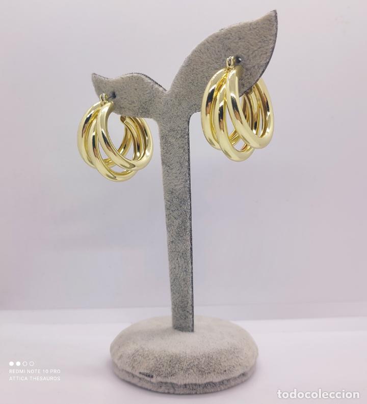 Joyeria: Elegantes y modernos aros triples con ba&ntilde;o de oro . - Foto 2