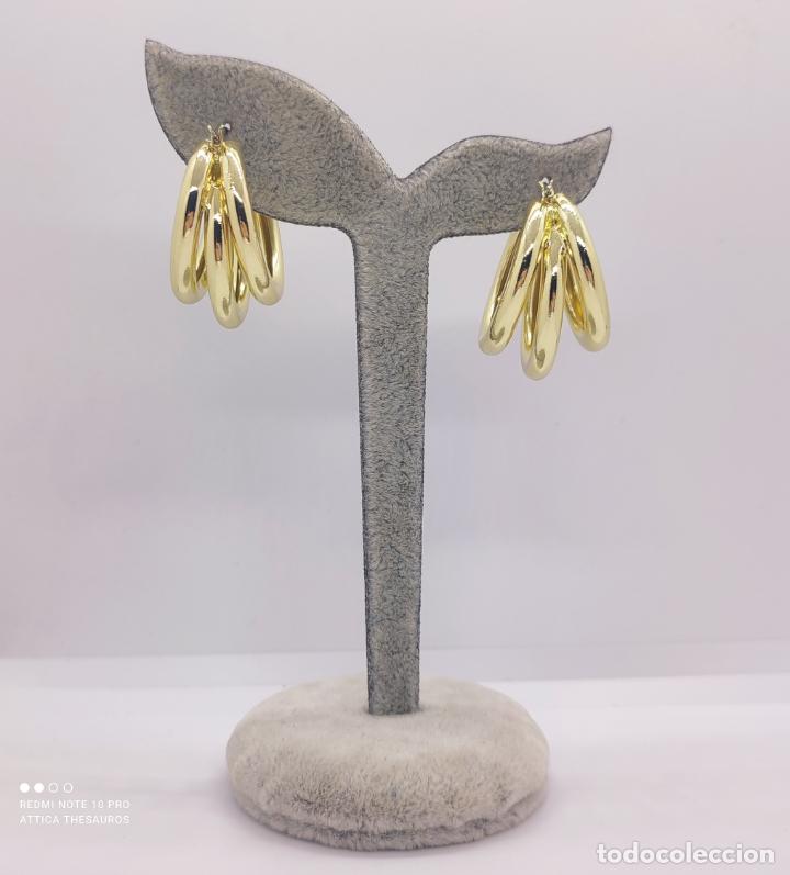 Joyeria: Elegantes y modernos aros triples con ba&ntilde;o de oro . - Foto 1