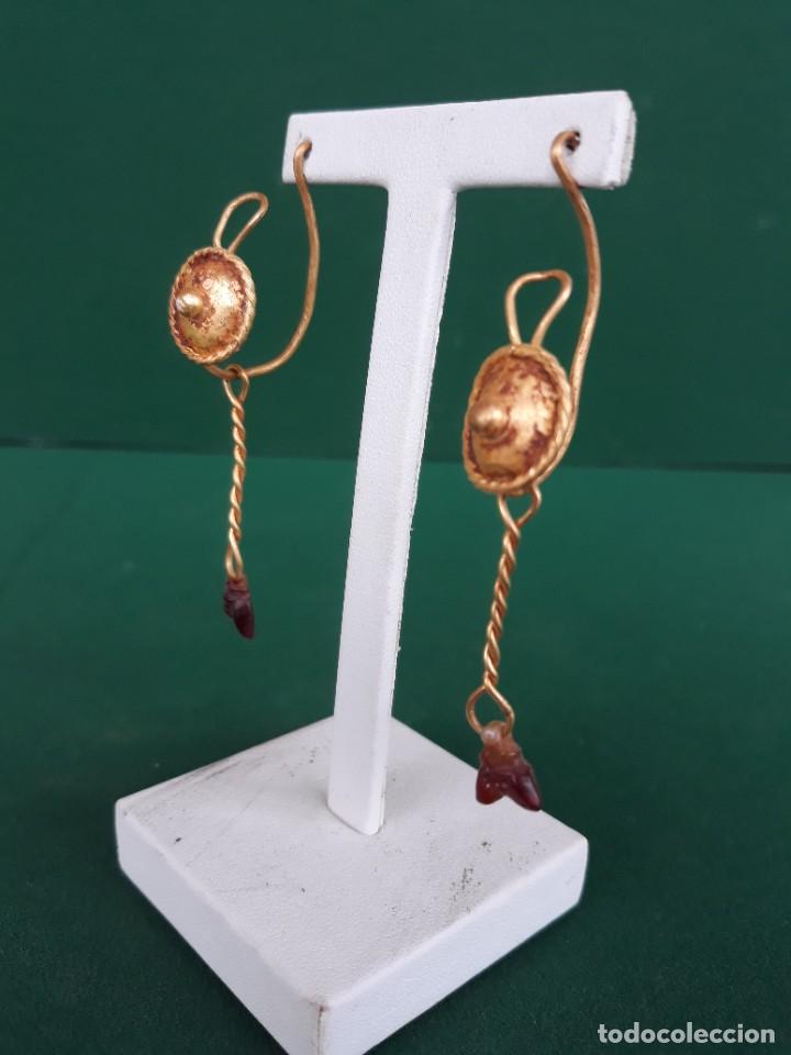 Joyeria: Roma.Pareja de pendientes largos de oro y ambar - Foto 3