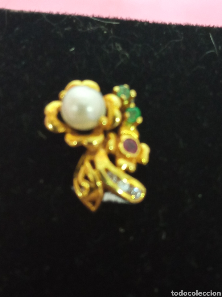 Joyeria: Pendientes de oro con perla esmeralda y circonitas V - Foto 2