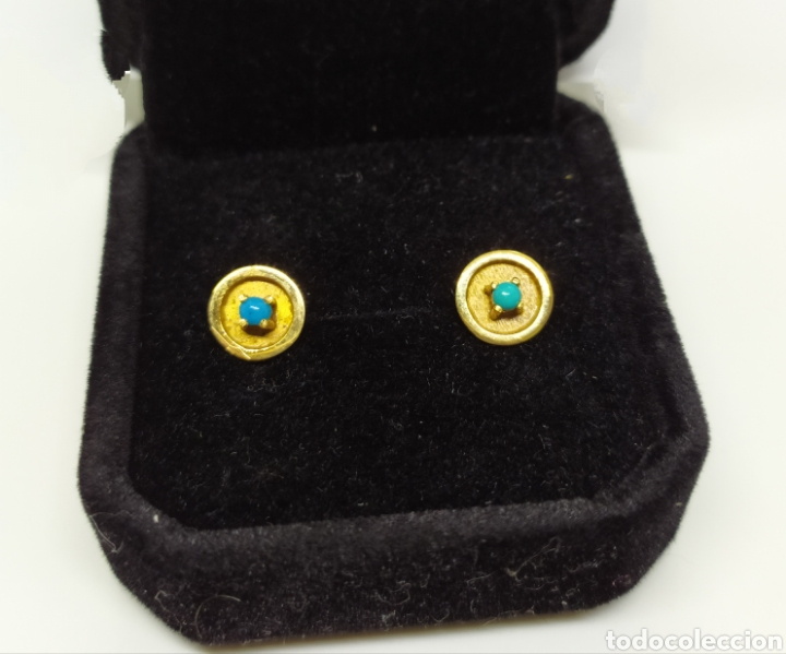 Joyeria: Pendientes de oro 18K y turquesa. - Foto 1