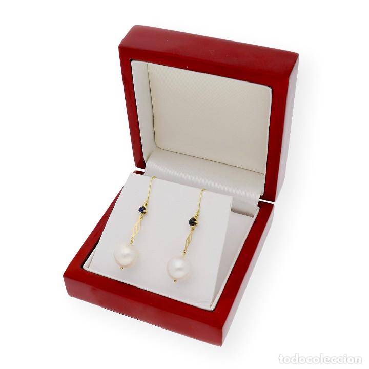 Joyeria: Pendientes en Oro de Ley 18k con Zafiros Naturales y Perlas Blancas - Foto 8 - 312365233