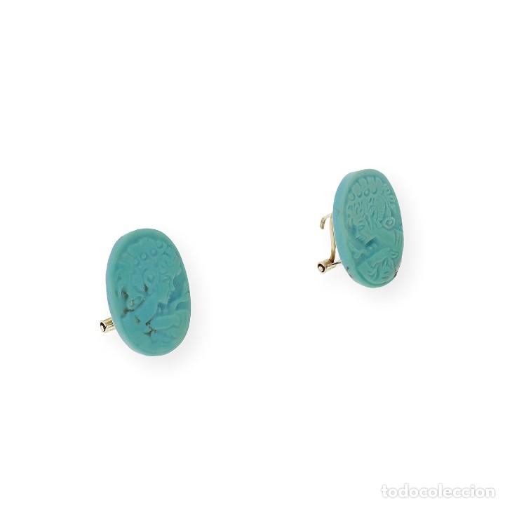 Joyeria: PENDIENTES DE ORO / CAMAFEO REALIZADO EN TURQUESA - Foto 2