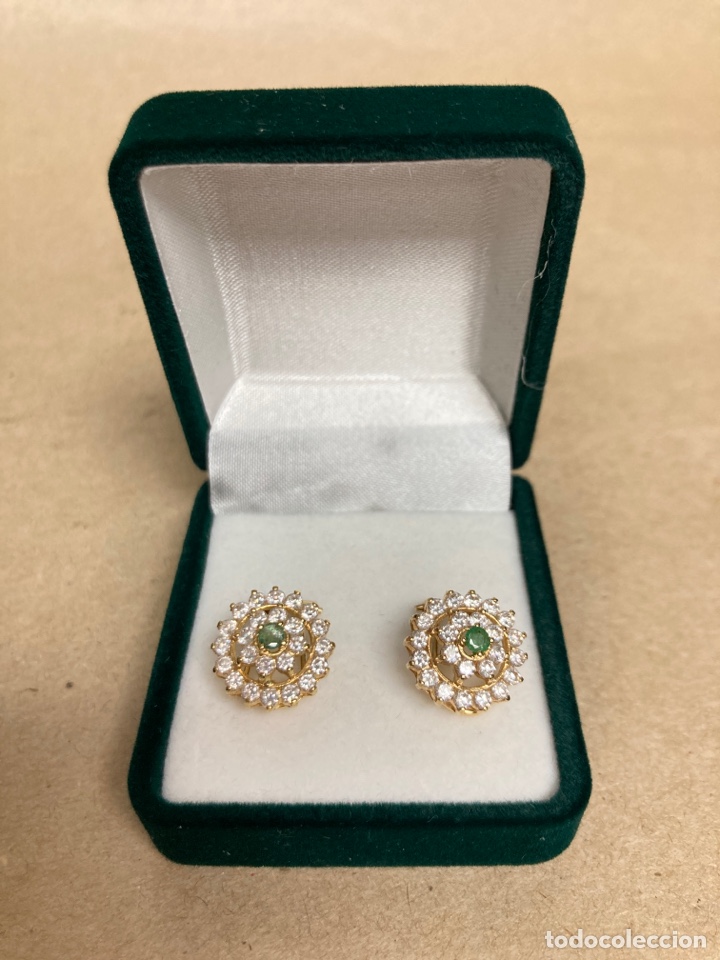 Joyeria: Pendientes oro de 18k olivina y circonitas /OM3 - Foto 9