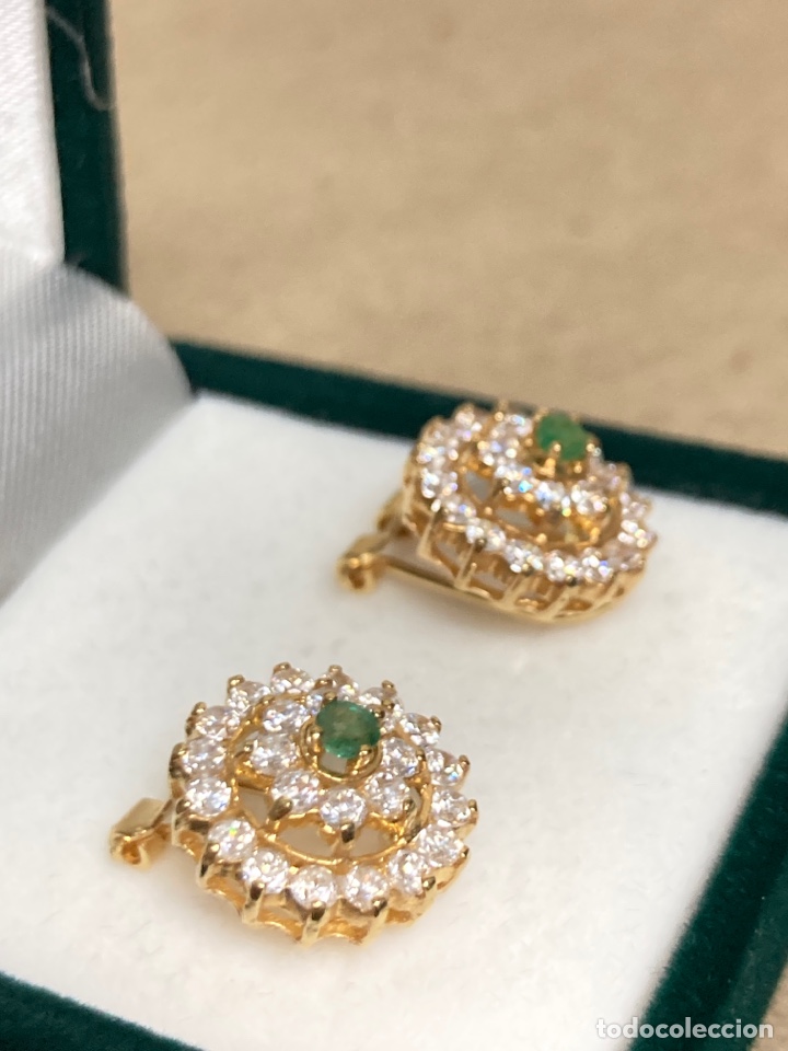 Joyeria: Pendientes oro de 18k olivina y circonitas /OM3 - Foto 10