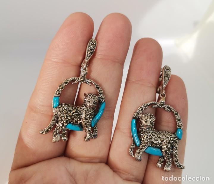 Joyeria: Pendientes en Plata de Ley, Turquesas y Marquesitas - Foto 1
