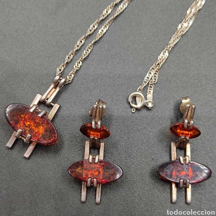 Joyeria: CONJUNTO CADENA + COLGANTE Y PENDIENTES. PLATA Y AMBAR. - Foto 4