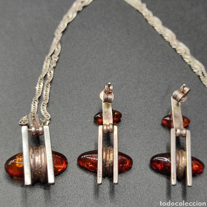 Joyeria: CONJUNTO CADENA + COLGANTE Y PENDIENTES. PLATA Y AMBAR. - Foto 5