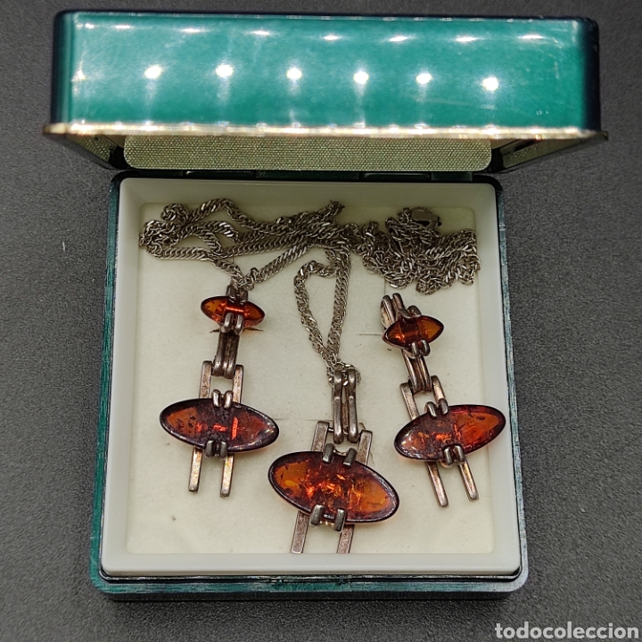 Joyeria: CONJUNTO CADENA + COLGANTE Y PENDIENTES. PLATA Y AMBAR. - Foto 2