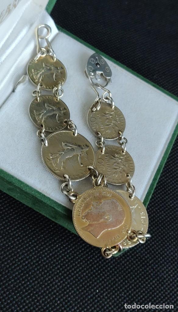 Joyeria: Pulsera vintage de monedas de plata de ley bañada en oro - Foto 11 - 300879163