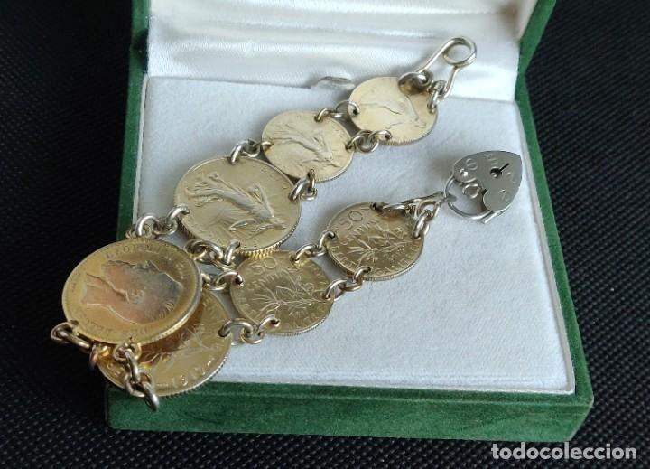 Joyeria: Pulsera vintage de monedas de plata de ley bañada en oro - Foto 6 - 300879163
