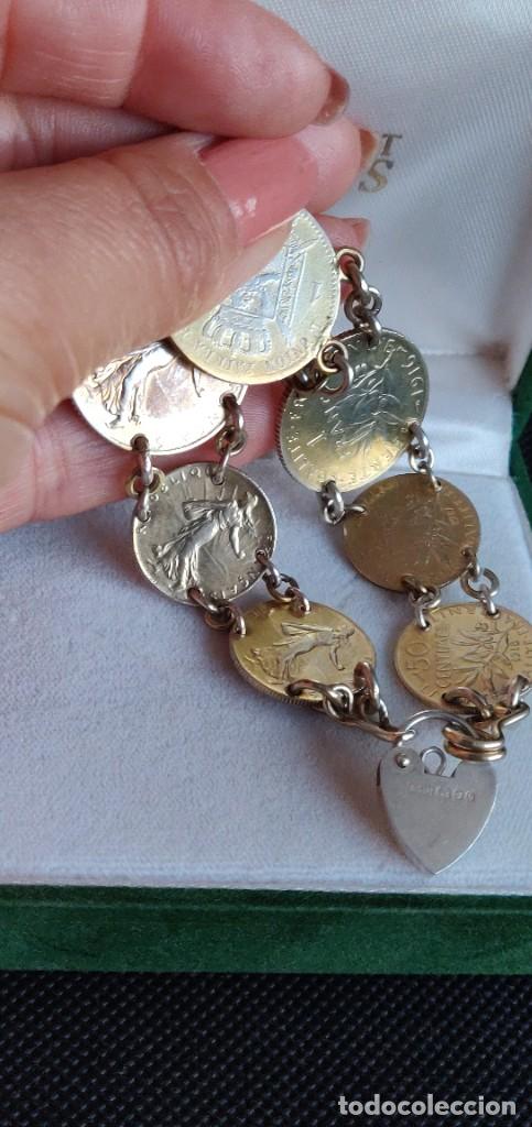 Joyeria: Pulsera vintage de monedas de plata de ley bañada en oro - Foto 12 - 300879163