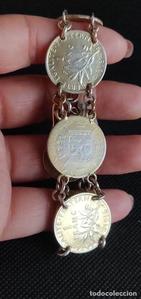 Joyeria: Pulsera vintage de monedas de plata de ley bañada en oro - Foto 13 - 300879163