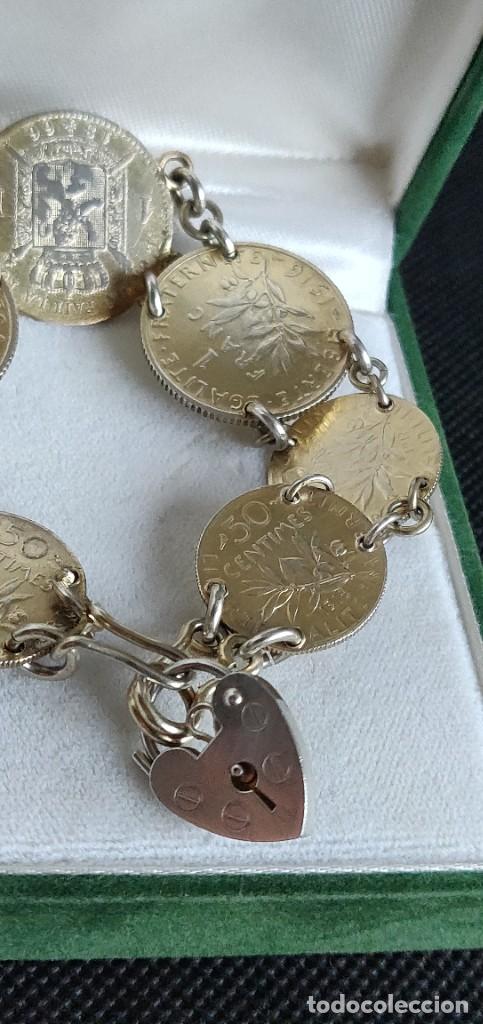 Joyeria: Pulsera vintage de monedas de plata de ley bañada en oro - Foto 14 - 300879163