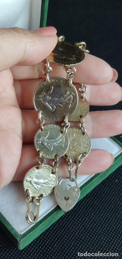 Joyeria: Pulsera vintage de monedas de plata de ley bañada en oro - Foto 2 - 300879163