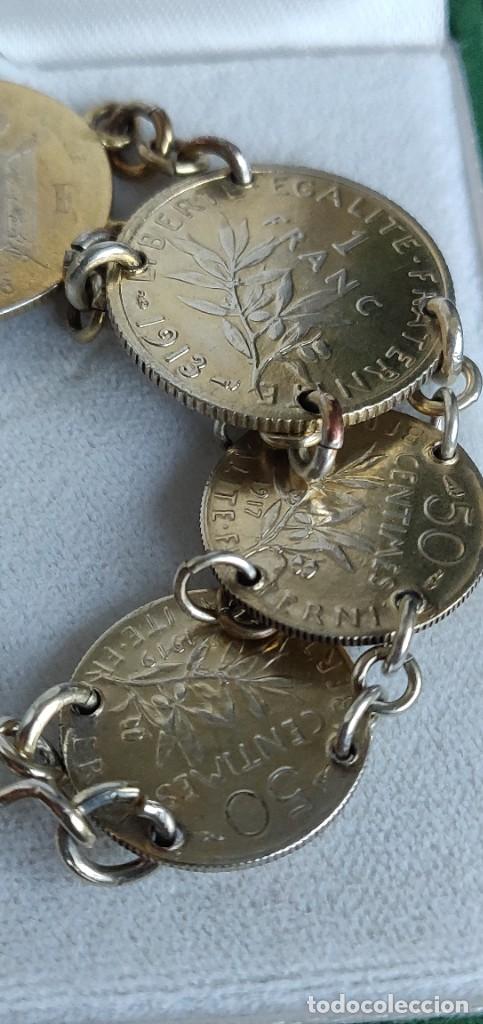 Joyeria: Pulsera vintage de monedas de plata de ley bañada en oro - Foto 26 - 300879163