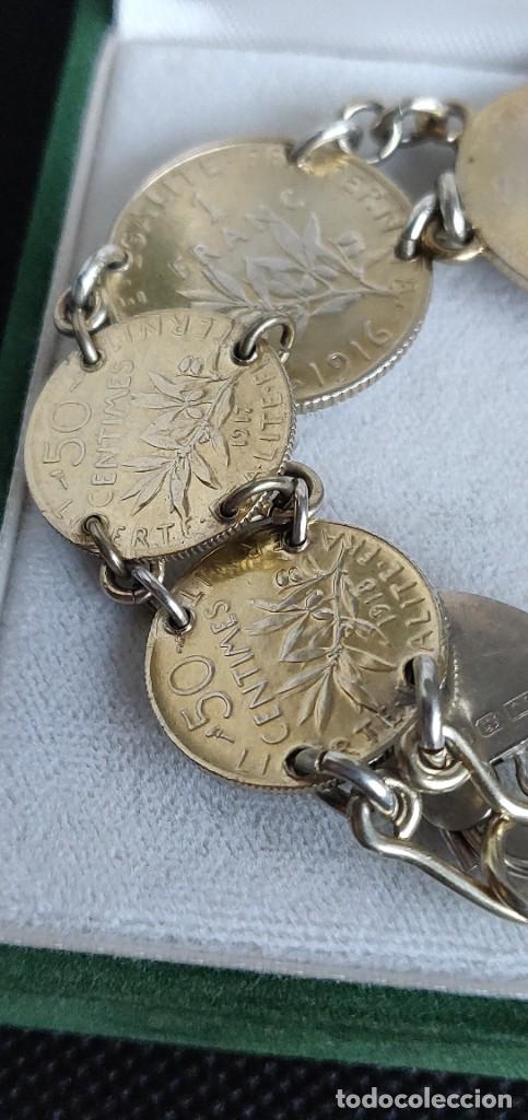 Joyeria: Pulsera vintage de monedas de plata de ley bañada en oro - Foto 29 - 300879163