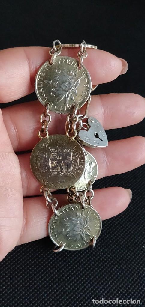 Joyeria: Pulsera vintage de monedas de plata de ley bañada en oro - Foto 30 - 300879163