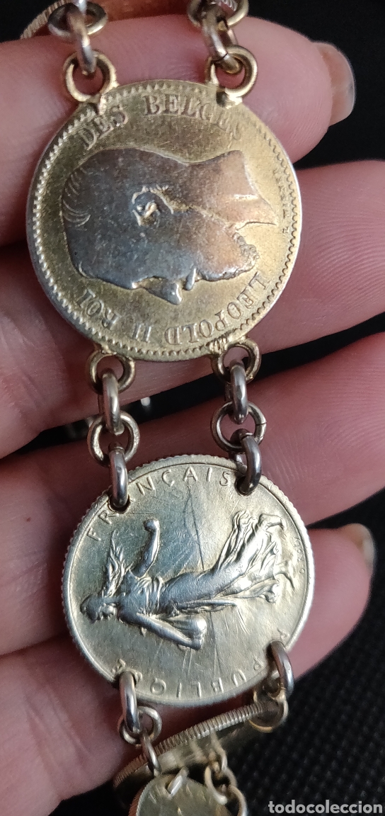 Joyeria: Pulsera vintage de monedas de plata de ley bañada en oro - Foto 40 - 300879163