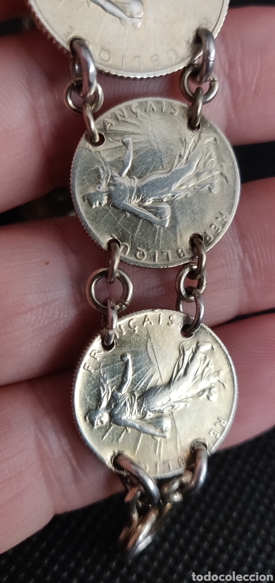 Joyeria: Pulsera vintage de monedas de plata de ley bañada en oro - Foto 41 - 300879163