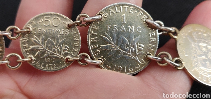 Joyeria: Pulsera vintage de monedas de plata de ley bañada en oro - Foto 42 - 300879163