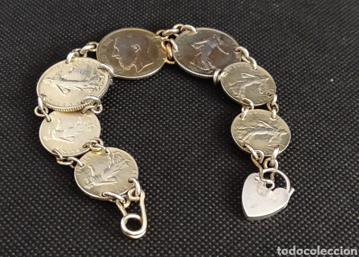 Joyeria: Pulsera vintage de monedas de plata de ley bañada en oro - Foto 3 - 300879163