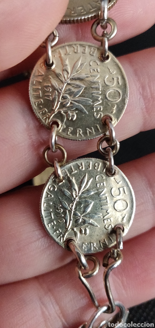 Joyeria: Pulsera vintage de monedas de plata de ley bañada en oro - Foto 10 - 300879163