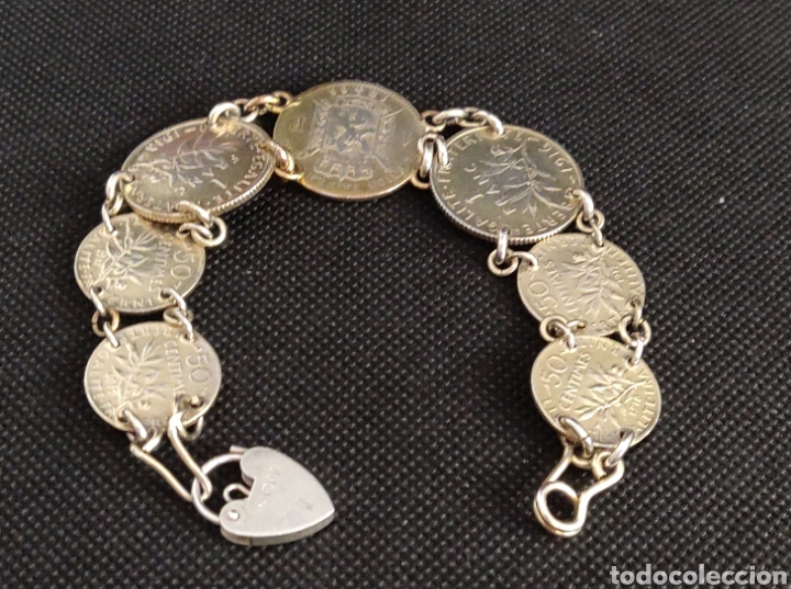 Joyeria: Pulsera vintage de monedas de plata de ley bañada en oro - Foto 43 - 300879163