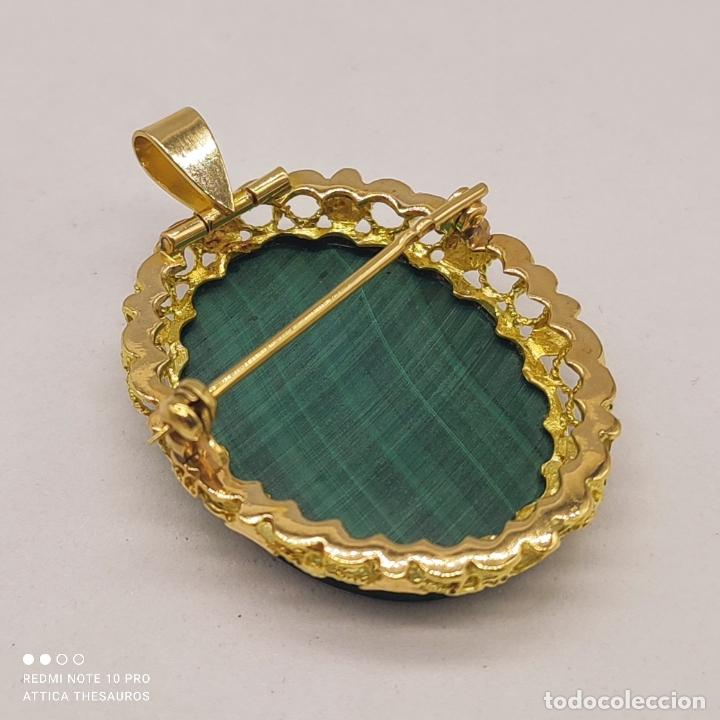 Joyeria: Precioso broche medallón antiguo art decó en oro de 18k y cabujón de malaquita auténtica . - Foto 9 - 301927148