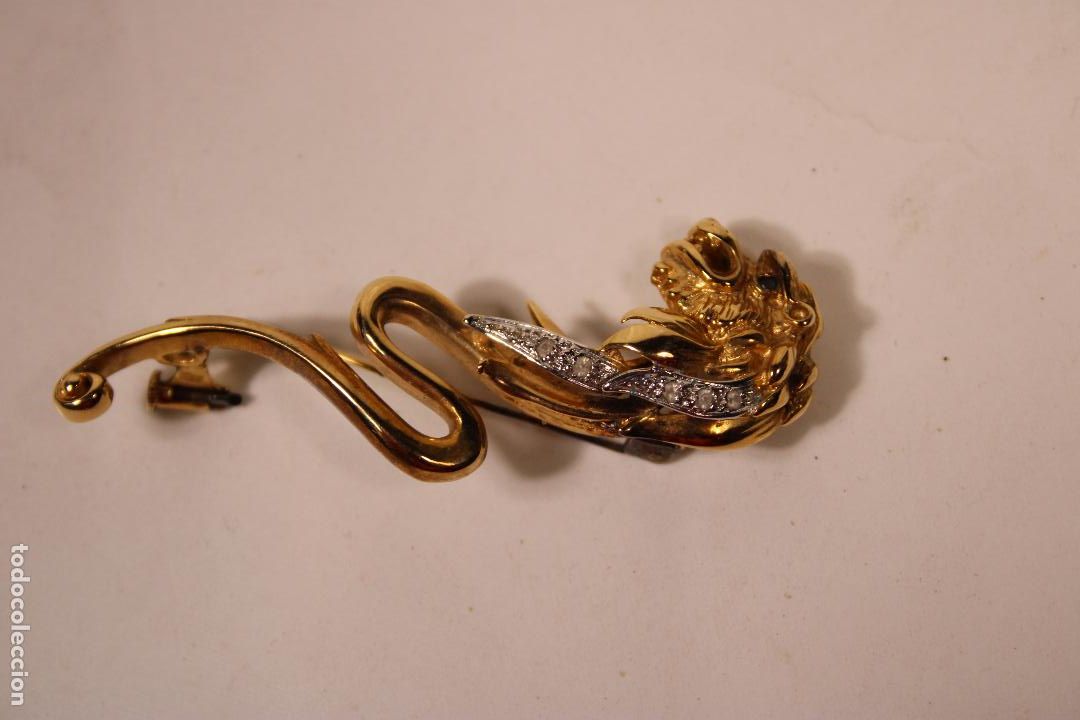Joyeria: antiguo alfiler leon plata 925 dorada - Foto 2