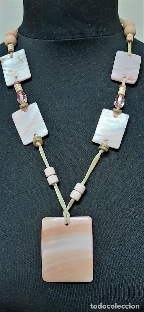 Joyeria: Vintage Collar de baldosas de n&aacute;car rosa y blanco - Foto 2