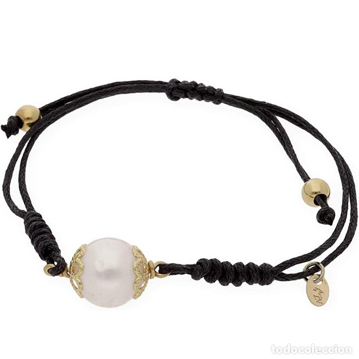 Joyeria: Pulsera de Plata Dorada con Perla y Cord&oacute;n Negro - Foto 1