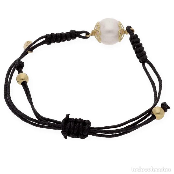 Joyeria: Pulsera de Plata Dorada con Perla y Cord&oacute;n Negro - Foto 2