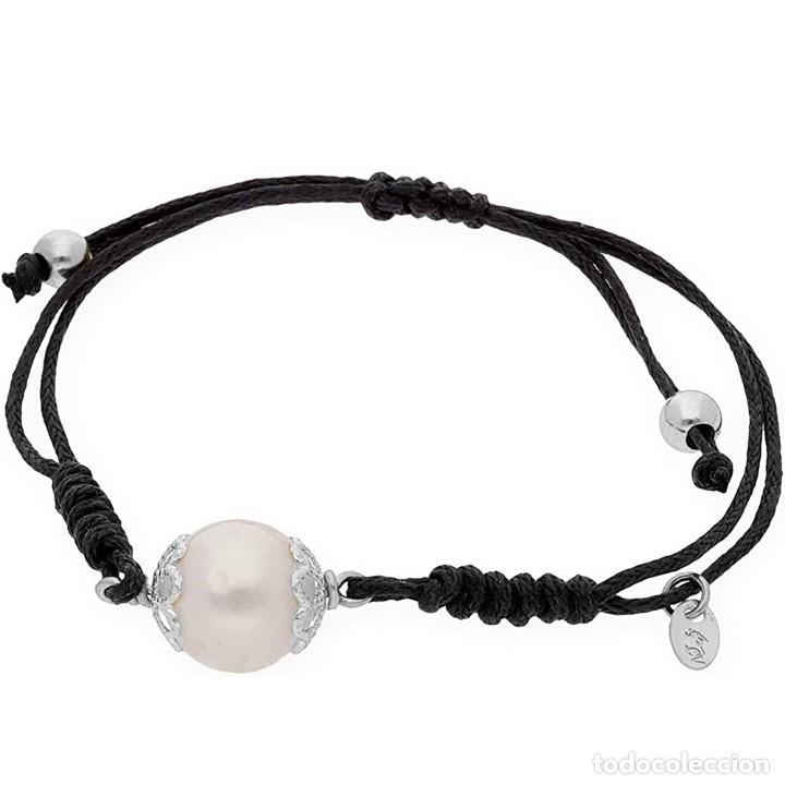 Joyeria: Pulsera de Plata de Ley 925 con Perla y Cord&oacute;n Negro - Foto 1