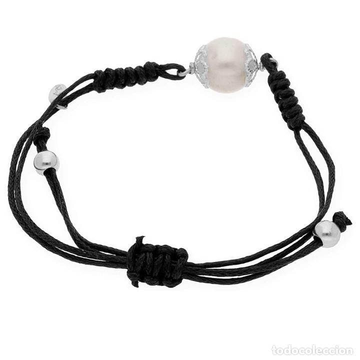 Joyeria: Pulsera de Plata de Ley 925 con Perla y Cord&oacute;n Negro - Foto 2