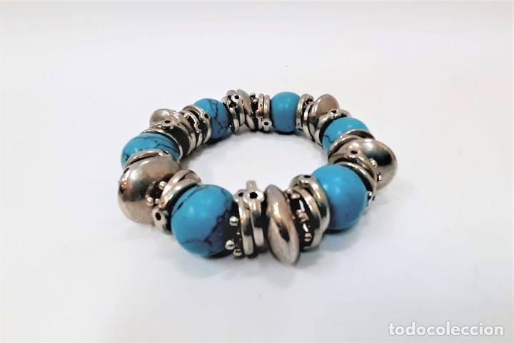 Joyeria: Pulsera bolas azul turquesa en cabestrillo(1.4) - Foto 2
