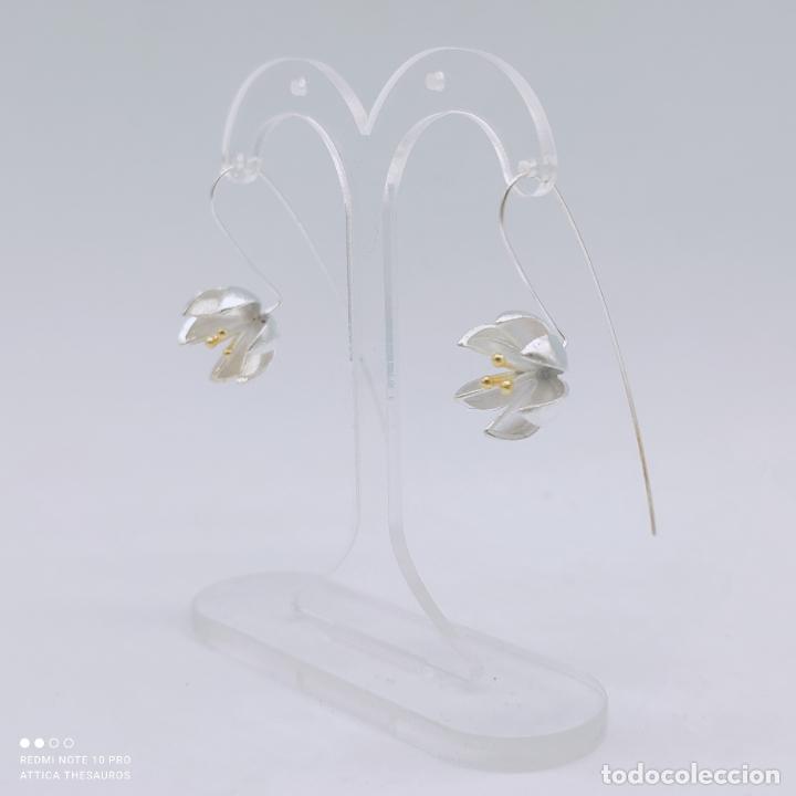 Joyeria: Originales pendientes de flor en plata de ley 925 . - Foto 3