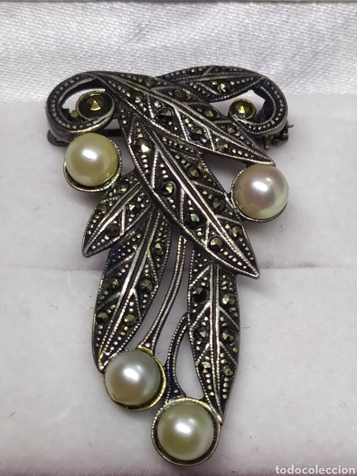 Joyeria: Broche art d&eacute;co de plata y marquesinas , decorado con perlas. - Foto 1