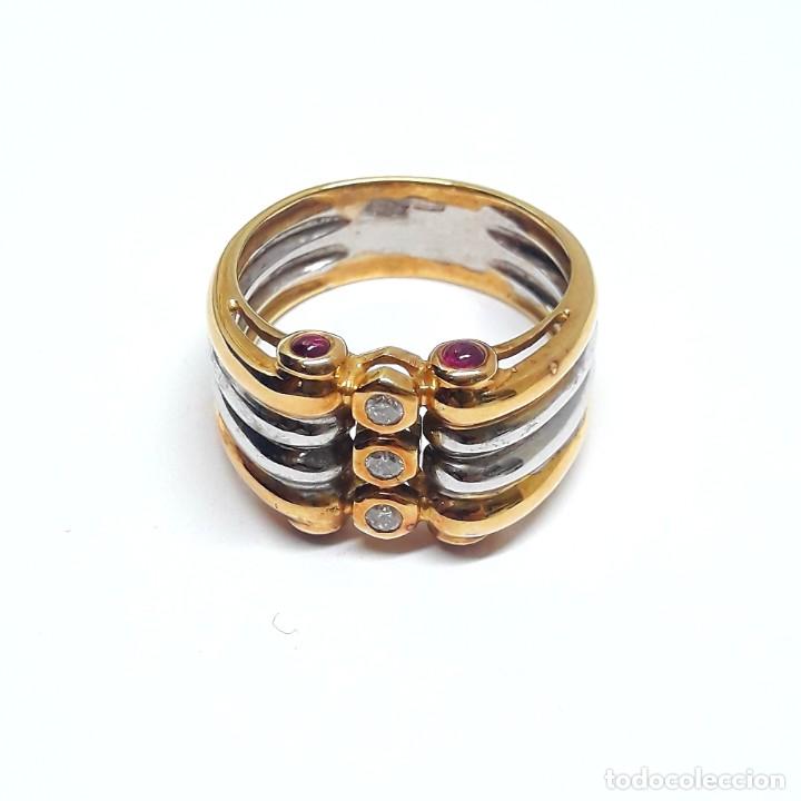 Joyeria: GRAN SORTIJA DE ORO DE LEY BICOLOR CON DIAMANTES Y RUB&Iacute;ES - Foto 1
