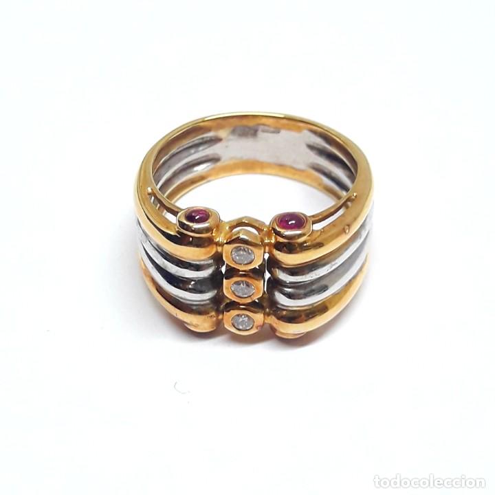 Joyeria: GRAN SORTIJA DE ORO DE LEY BICOLOR CON DIAMANTES Y RUB&Iacute;ES - Foto 3