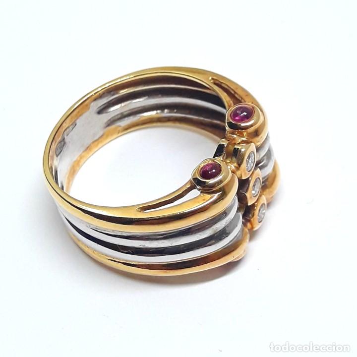 Joyeria: GRAN SORTIJA DE ORO DE LEY BICOLOR CON DIAMANTES Y RUB&Iacute;ES - Foto 6