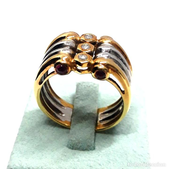Joyeria: GRAN SORTIJA DE ORO DE LEY BICOLOR CON DIAMANTES Y RUB&Iacute;ES - Foto 7