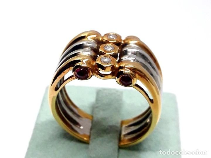 Joyeria: GRAN SORTIJA DE ORO DE LEY BICOLOR CON DIAMANTES Y RUB&Iacute;ES - Foto 9